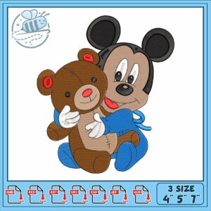 Mickey and teddy cartoon embroidery