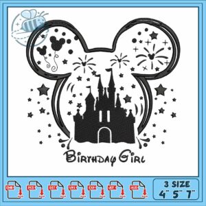 Mickey birthday girl embroidery, mickey mouse toys​ embroidery