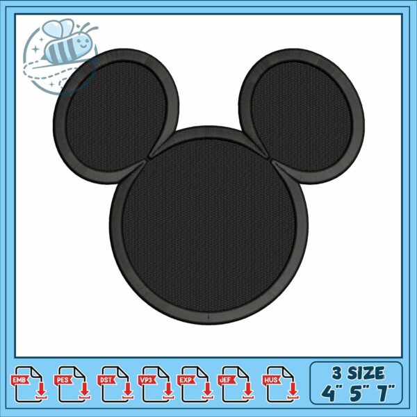 Mickey head black embroidery, mickey mouse trap embroidery