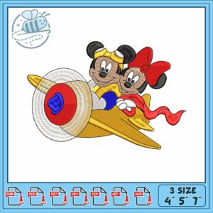 Mickey minnie mouse plane embroidery