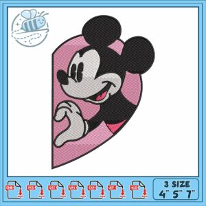 Mickeyy half heart embroidery
