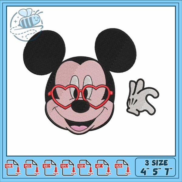 Mickeyy head half love embroidery, old mickey mouse​​ embroidery