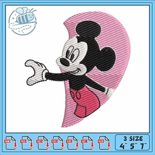 Mickeyy pink love embroidery, mouse mickey mouse​ embroidery