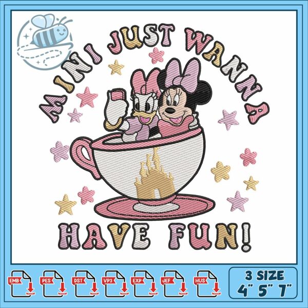 Mini just have fun embroidery, minnie mouse​ embroidery