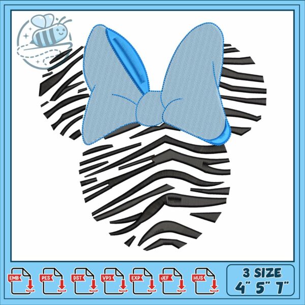 Minnie art zebra embroidery, disney minnie mouse backpack​ embroidery