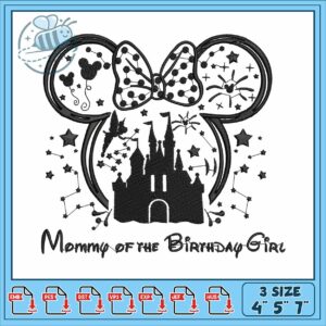 Minnie birthday girl embroidery, minnie mouse coloring page​ embroidery
