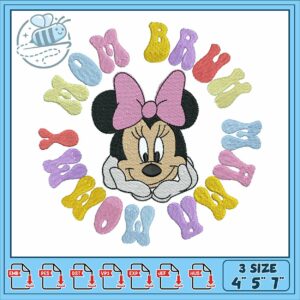 Minnie bow pink embroidery, disney minnie mouse embroidery