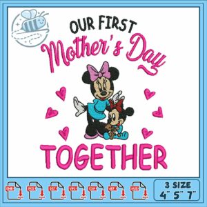 Minnie first mother embroidery, disney minnie van​ embroidery