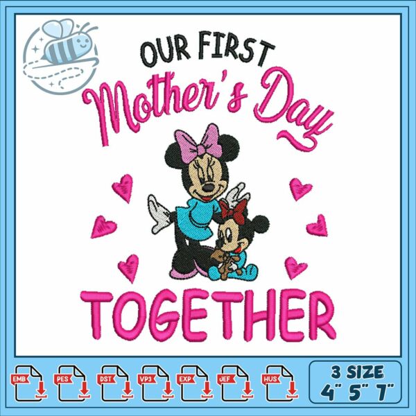 Minnie first mother embroidery, disney minnie van​ embroidery
