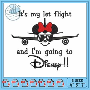 Minnie flight art deisgn embroidery, minny mouse​ embroidery