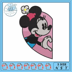 Minnie half heart embroidery, minnie mouse heart​​ embroidery