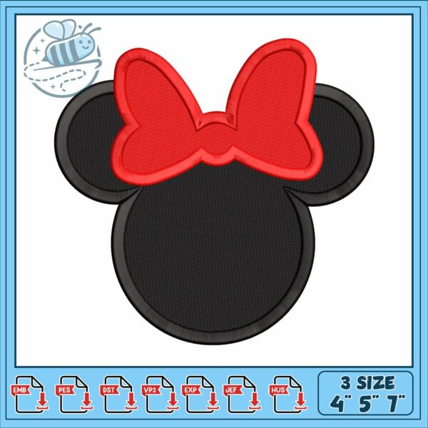 Minnie head black design embroidery, minnie van disney embroidery