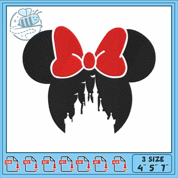 Minnie head castle embroidery, minnie mouse at disney​​​ embroidery