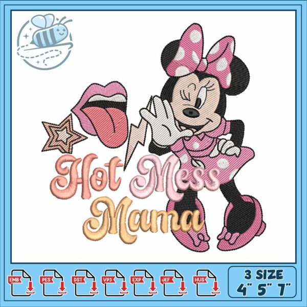 Minnie hot mes embroidery, minnie mouse at disney world​​​ embroidery