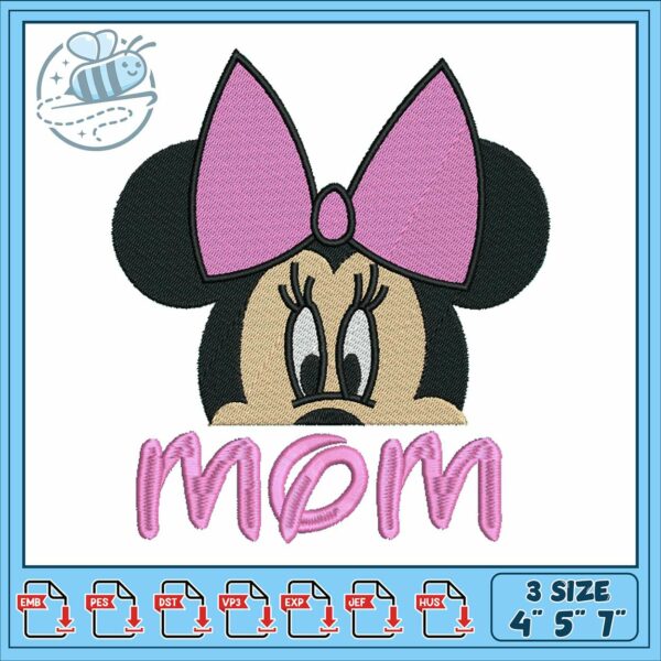 Minnie mom pink color embroidery, costume minnie mouse disney​ embroidery