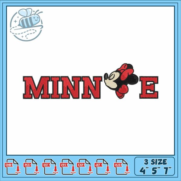 Minnie mouse red name embroidery, minnie mouse outline​​​ embroidery