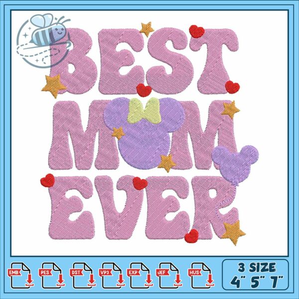 Minnie pink best mom embroidery, minnie at disney​​ embroidery