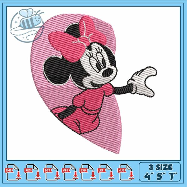 Minnie pink love embroidery, disney minnie backpack​​​ embroidery