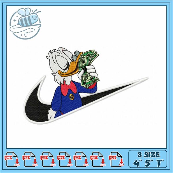 Money Loving Duck Embroidery Design for Sewing