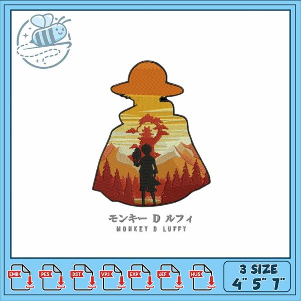 Monkey D Luffy Embroidery Design in Three Sizes