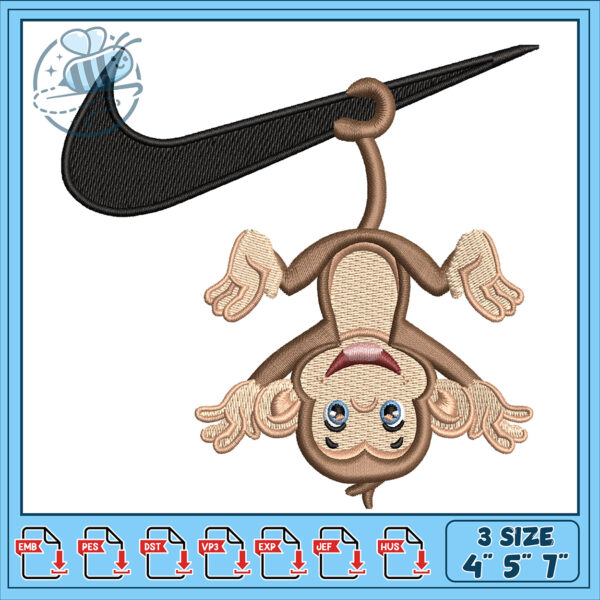 Monkey Embroidery Design 3 Sizes