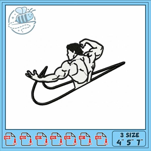 Muscle Man Embroidery Design 3 Sizes Available