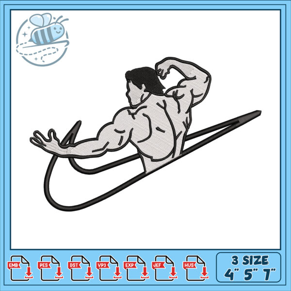 Muscle Man Embroidery Design in Three Sizes Available