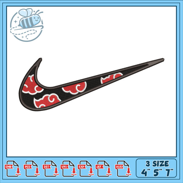 Naruto Akatsuki Nike Swoosh Embroidery Design