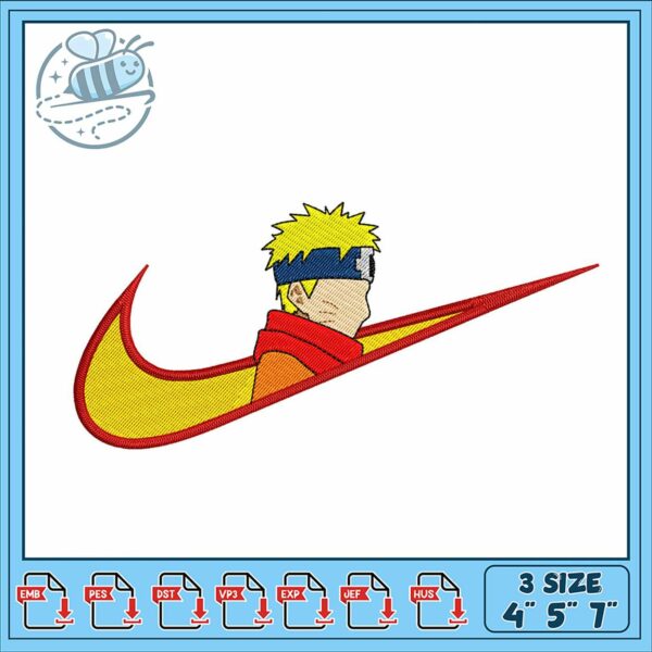 Naruto Inspired Embroidery Design Nike Style 3 Sizes