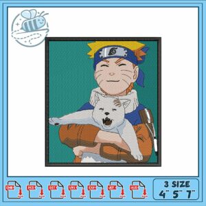 Naruto and White Cat Embroidery Design File 3 Sizes