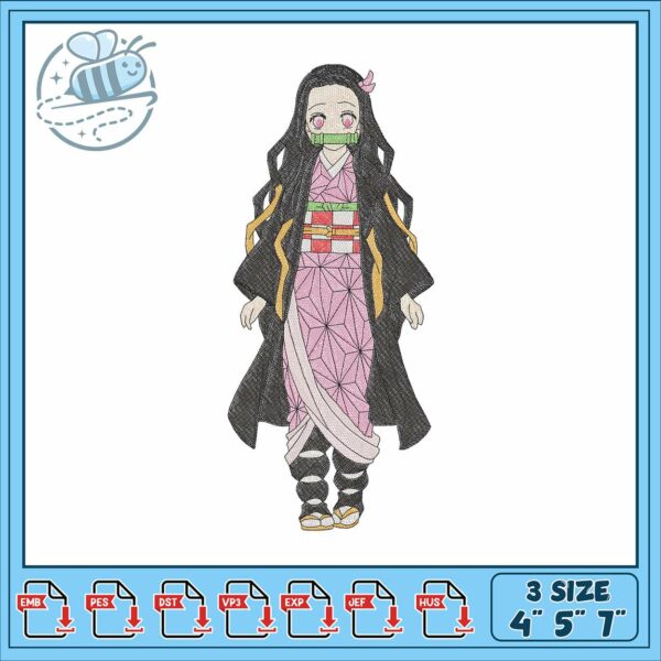 Nezuko costume design embroidery, demon slayer nezuko​ embroidery