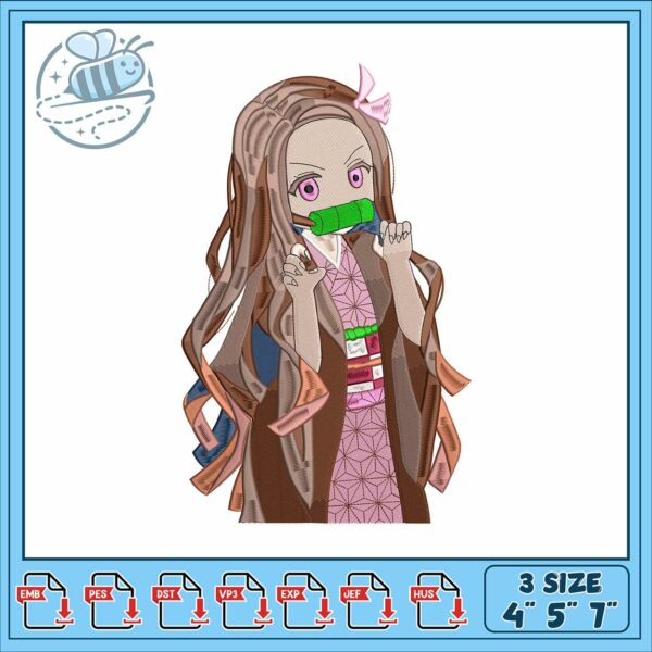 Nezuko drawing design embroidery, nezuko wallpaper​​ embroidery