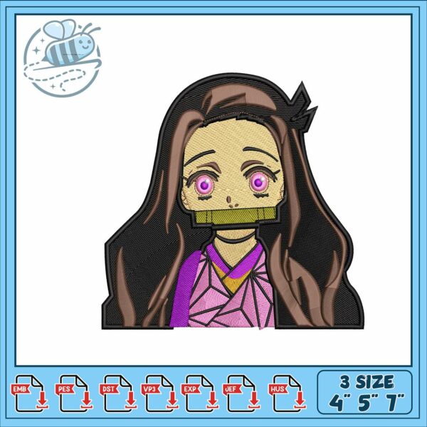 Nezuko kamado design embroidery, nezuko drawing​​​ embroidery