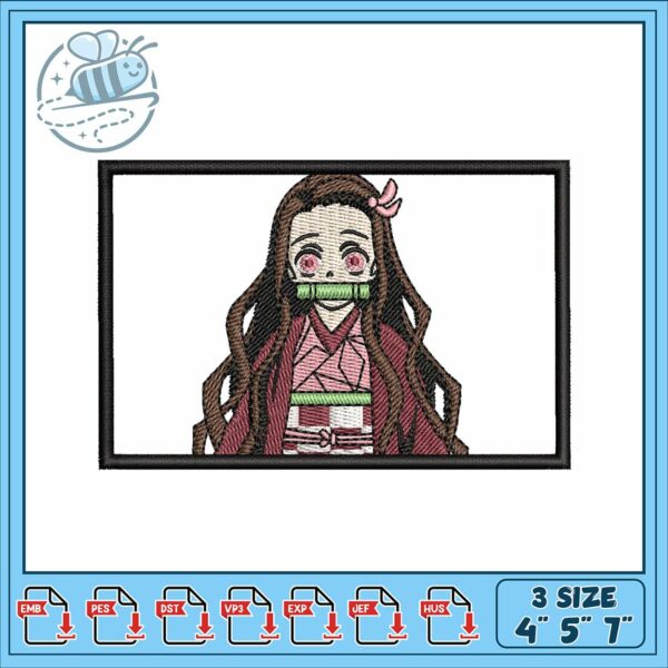 Nezuko rectangle design embroidery, nezuko crocs​​​​​ embroidery
