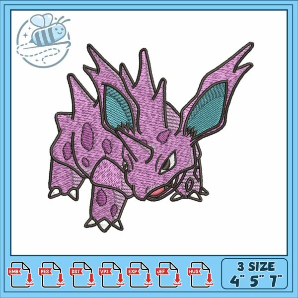 Nidorino pokemon design art embroidery, nidorino​ embroidery