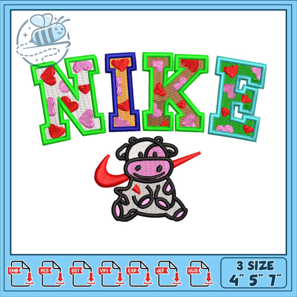 Nike Cow Embroidery Design 3 Sizes