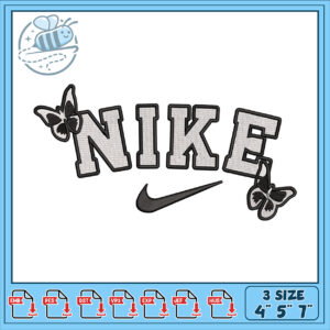 Nike Embroidery Design with Butterflies in Three Sizes