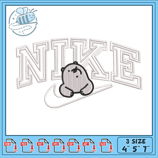 Nike Embroidery Design with Cute Bear