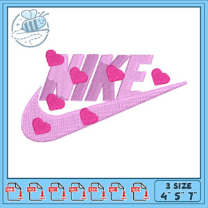 Nike Embroidery Design with Hearts – 3 Sizes