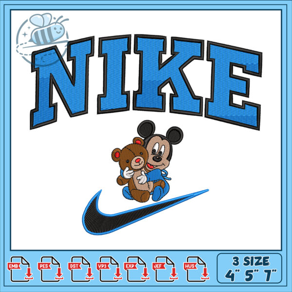 Nike Mickey Mouse Embroidery Design 3 Sizes