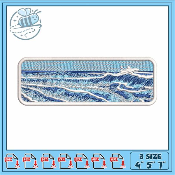 Ocean Waves Embroidery Design in Multiple Sizes