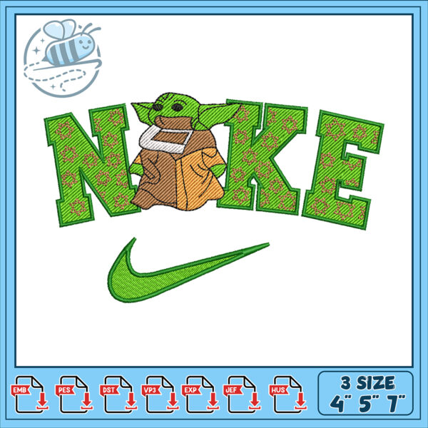 Option 1 (58 characters) Yoda Nike Embroidery Design 3 Sizes