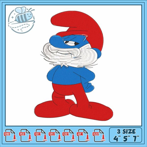 Papa smurf design embroidery, papa smurf images embroidery