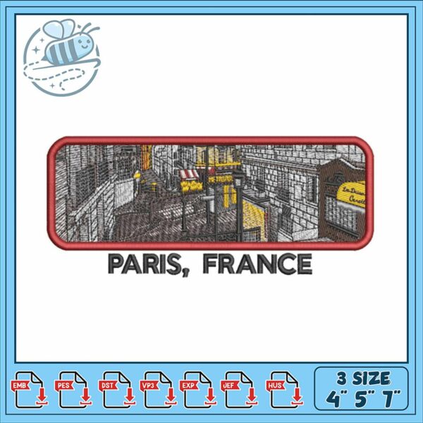 Paris France Embroidery Design Instant Download File