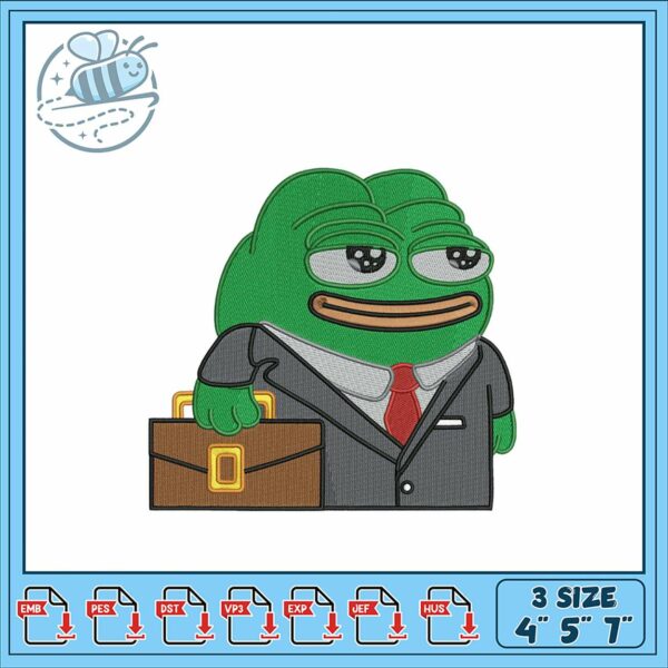 Pepe the Frog Business Suit Embroidery Design File