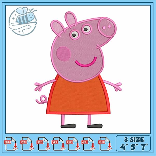 Peppa pig design embroidery, peppa pig characters embroidery