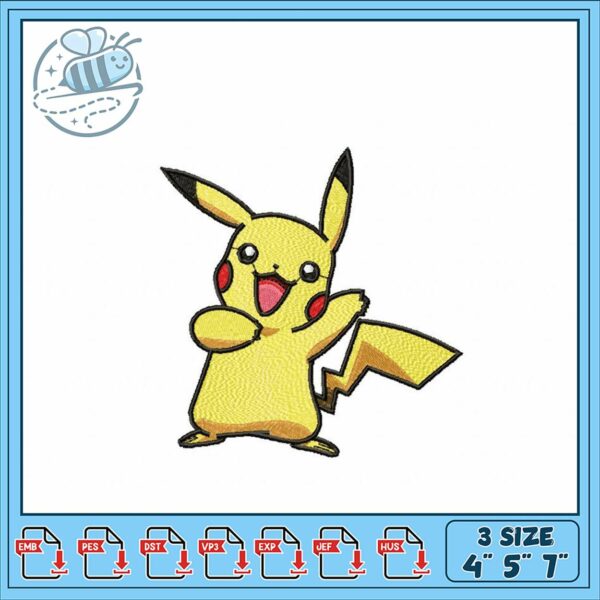 Pikachu Embroidery Design Multiple Sizes Available