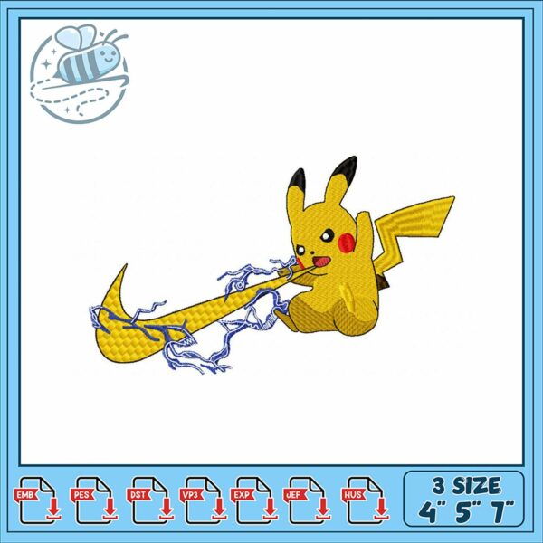 Pikachu Embroidery Design for Unique Crafts 4×5 7×7