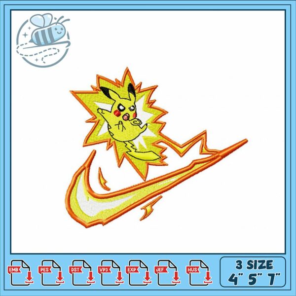 Pikachu Lightning Logo Embroidery Design Files