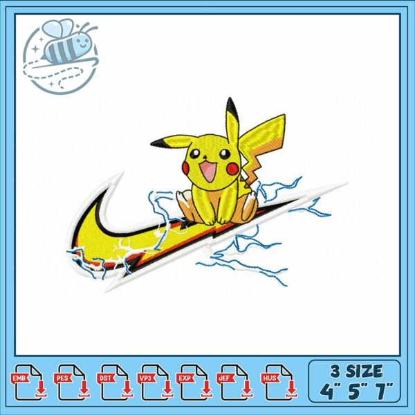Pikachu Surfing Embroidery Design Three Sizes Available